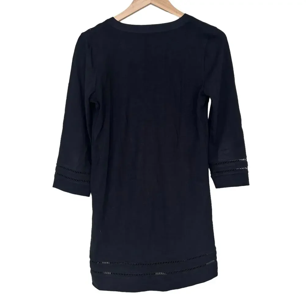 J. Crew Black Split Neck 3/4 Sleeve Tunic Shirt Sz XS